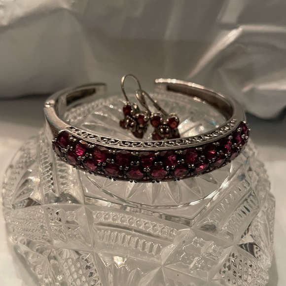 Rhodolite Garnet SS  filigree bracelet - Picture 3 of 12